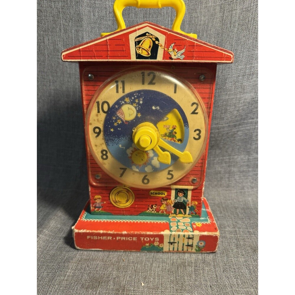 Vintage 1962 Fisher Price Music Box Teaching Clock #998 Working Educational Toy